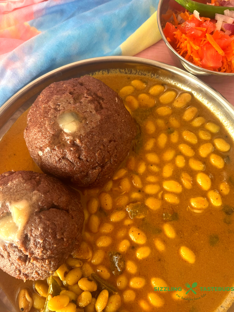 A traditional Karnataka style steamed finger millet dumpling. Served with sambhar or curry for a filling meal