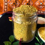 This is a delicious, Vegan + GF iron-rich Spice powder (Condiment) made with Curry leaves, lentils and basic spices. Eaten with steamed rice or with Idli / Dosa.