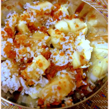 Rasayana is a a Quick Banana Relish with Jaggery and coconut. Often offered as an offering / Naivedyam during Pujas