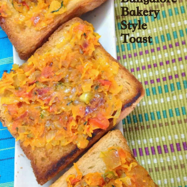 Bakery Style Masala Toast is a delicious and quick snack made with leftover bread. Serve as is or with some ketchup.