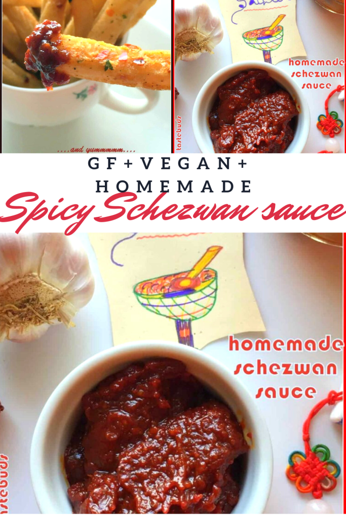 Homemade Spicy Schezwan Sauce is from the Indo Chinese Cuisine and makes for a spicy dip with Momos or Dumplings. Also used in Stir fries or added to fried Rice or Noodles for an Umami hit !