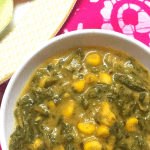 Corn and spinach curry made in a tasty No -onion, no-garlic base (Jain style). Served best with flatbreads or Steamed Rice.