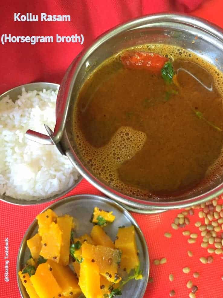 Kollu Rasam is a flavourful spicy broth (rasam) made with soaked and cooked Horsegram and spices. Served as a soup or with steamed rice