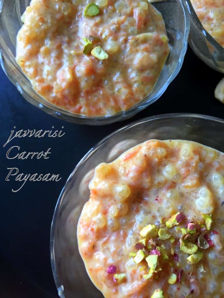 Carrot Sago Kheer or Javvarisi Carrot Pasayam is a quick deiicious kheer or pudding that can be put together for festivals or celebrations.