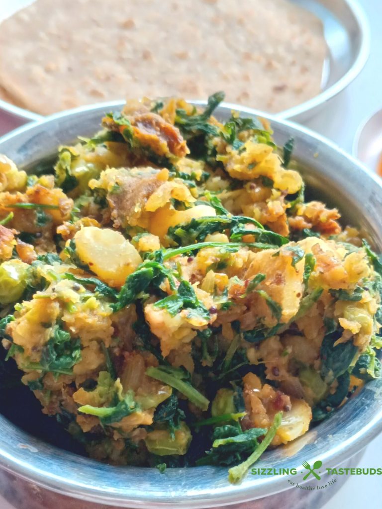 Homestyle Aloo Methi is a quick Gluten Free, Vegan Side dish for Roti or Parathas. Made with seasonal fresh fenugreek and mild spices.