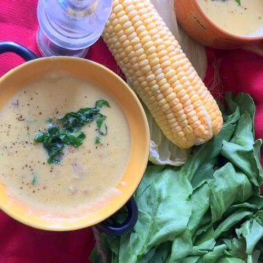 Corn Spinach Soup is a delicious & Creamy Soup. Vegan and Gluten Free, and can be made quickly for a hearty meal / Appetiser.