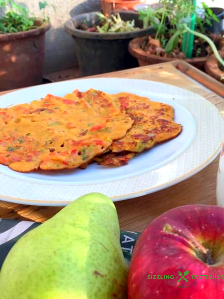 omato Omelette is a quick to make Gluten Free, egg free, Vegan Savoury Pancake or Crepe made with Tomato, gramflour and spices