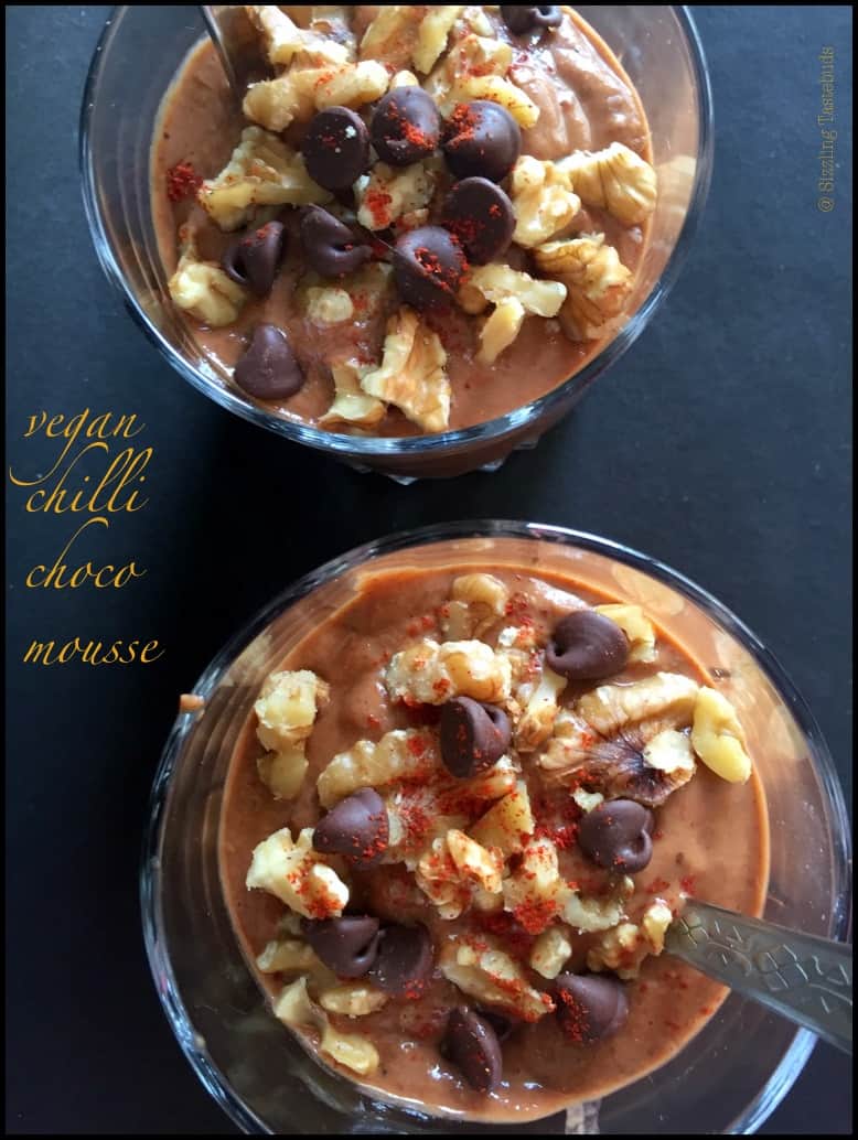 A NO- COOK easy eggless chocolate and chilli mousse that can be put together for celebrations. Perfect as a single serve dessert too!