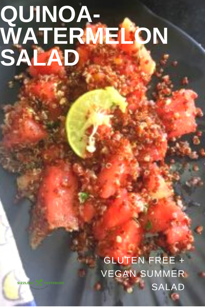 Watermelon Quinoa Salad is a quick gluten free, Vegan salad that is refreshing, light and appetising for summer brunch or potluck.