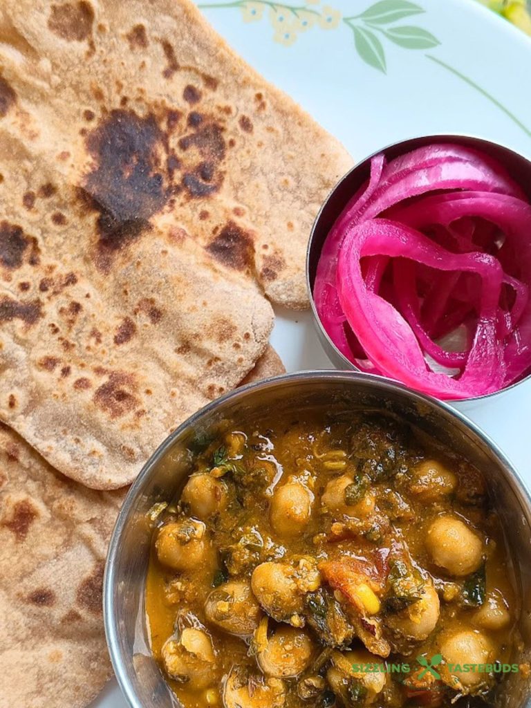 Methi Chole is a quick and delicious protein-rich curry with fresh fenugreek leaves and chickpeas (garbanzo beans). Served with rice or roti for a vegan mealMethi Chole is a quick and delicious protein-rich curry with fresh fenugreek leaves and chickpeas (garbanzo beans). Served with rice or roti for a vegan meal