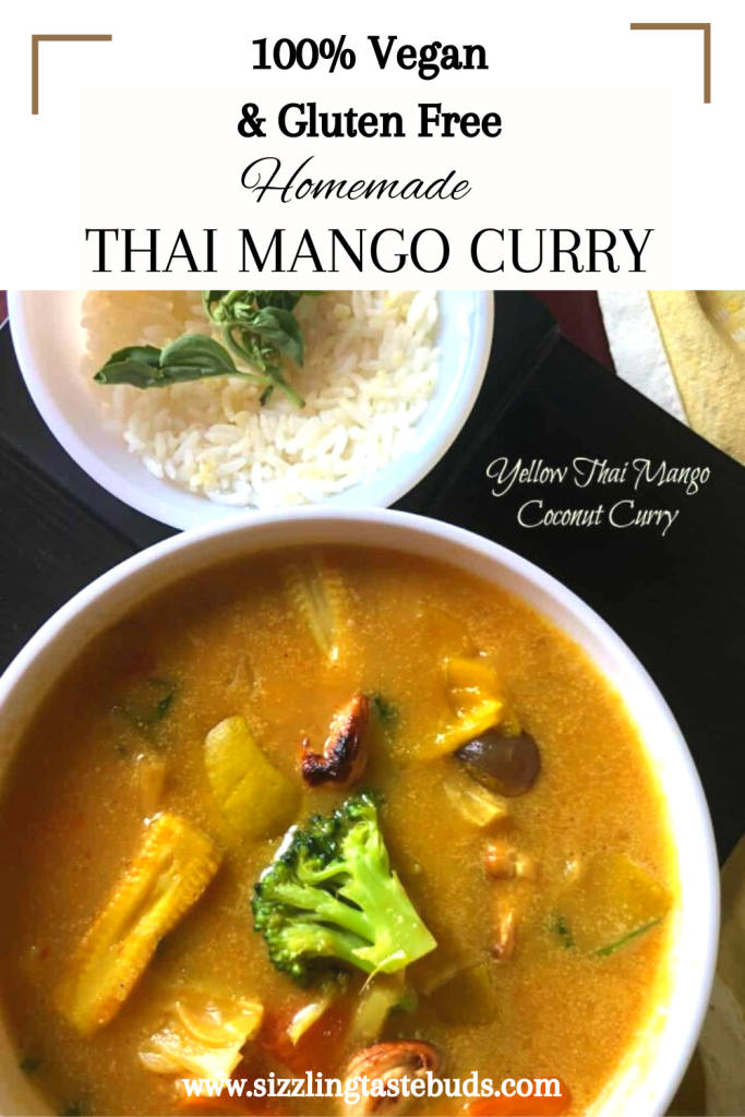 Homemade Yellow Thai Curry with Mango and loaded with veggies is a delicious curry served with sticky rice / Jasmine Rice as a complete meal