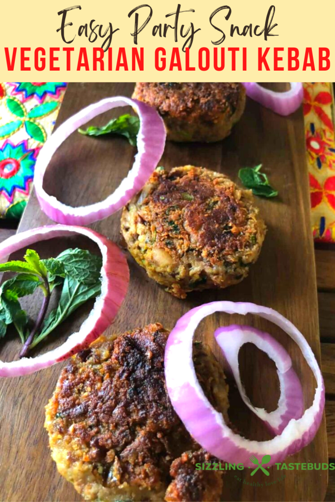 Galouti Kebab or Galoti Kebab is a melt-in-the-mouth vegetarian version of the famous Lucknowi Galoti Kebab. Often served at Iftar or parties with a yogurt-mint dip