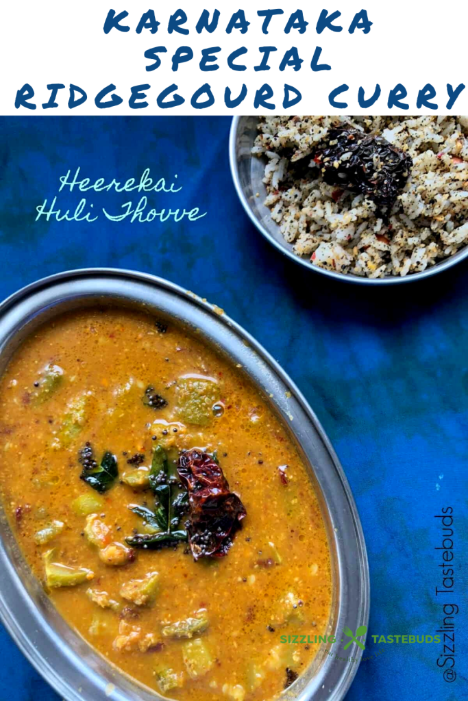 Heerekayi Huli Thovve is a Gluten Free+ vegan curry from Karnataka Cuisine. It is made from Ridge gourd simmered in a coconut based tangy spicy sauce.