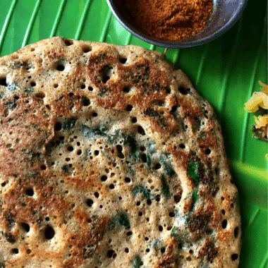 Murunga keerai Adai or Moringa Leaf Dosa is a vegan, Gluten Free dosa made with mixed Lentils, Bamboo Rice and Moringa leaves. Diabetic friendly and is served as a breakfast or snack with chutney or sambhar