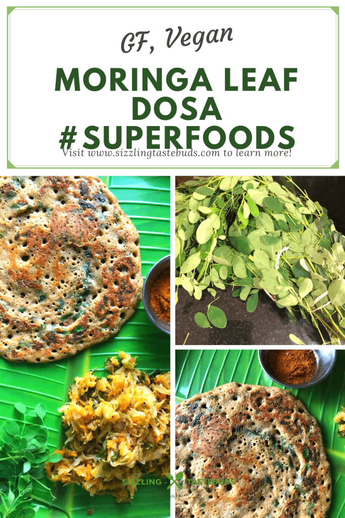 Murunga keerai Adai or Moringa Leaf Dosa is a vegan, Gluten Free dosa made with mixed Lentils, Bamboo Rice and Moringa leaves. Diabetic friendly and is served as a breakfast or snack with chutney or sambhar
