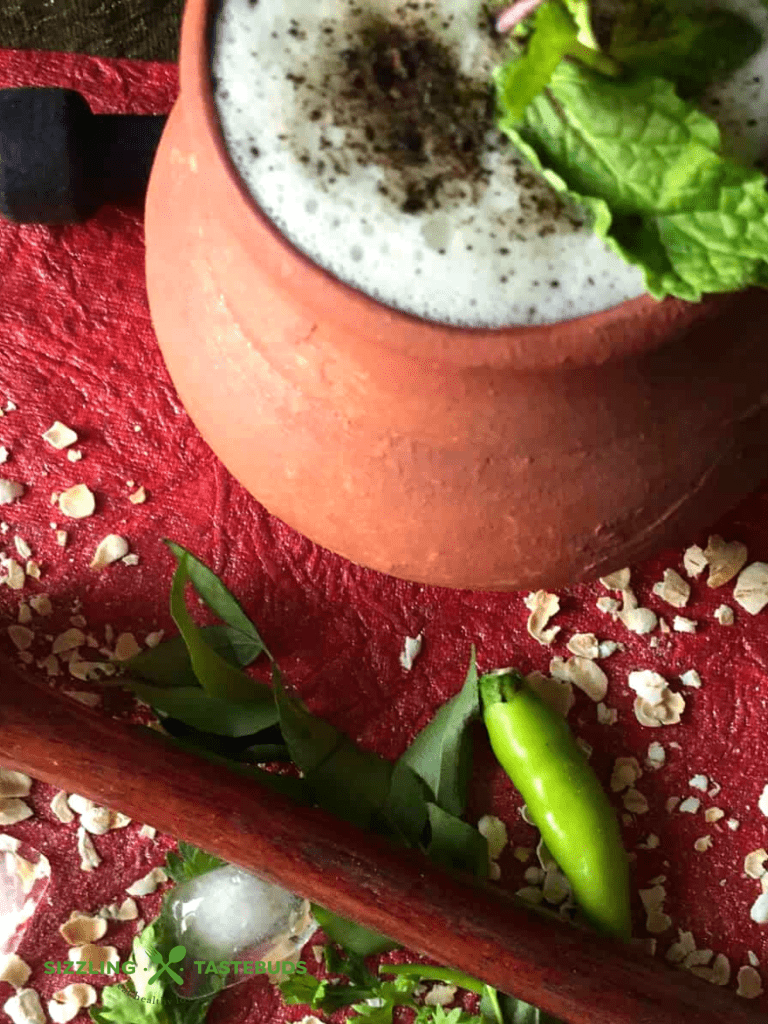 Oats Masala Chaas or Spiced Oats Buttermilk is a quick summer beverage combining the goodness of Oats and Buttermilk. Great for gut flora too!