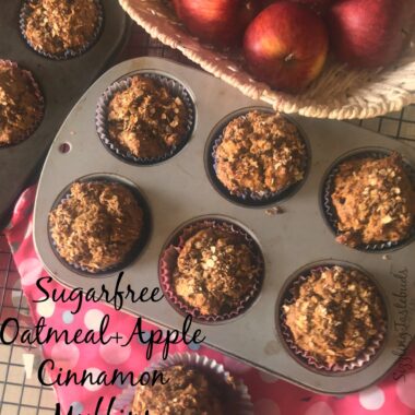 A healthy and Sugarfree and Eggless muffin for breakfast / snack made with Apples, cinnamon and Oats