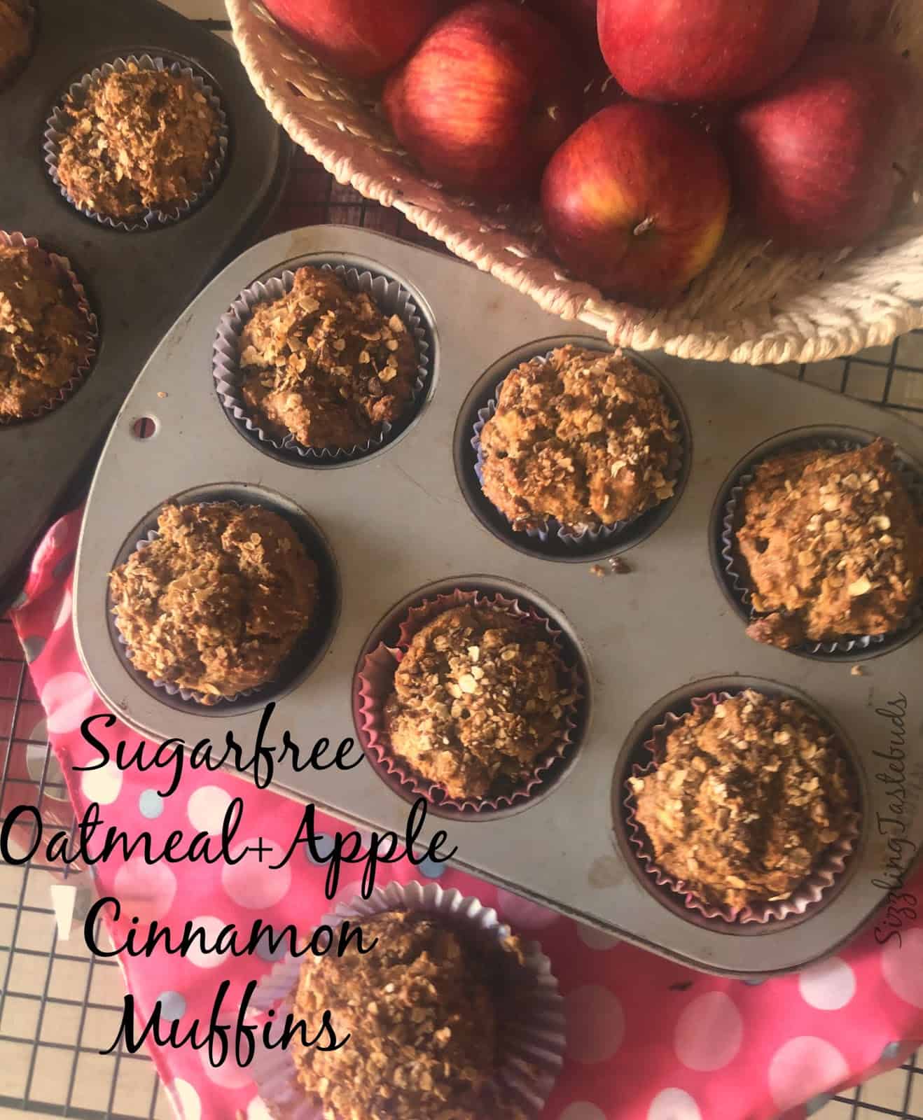 A healthy and Sugarfree and Eggless muffin for breakfast / snack made with Apples, cinnamon and Oats