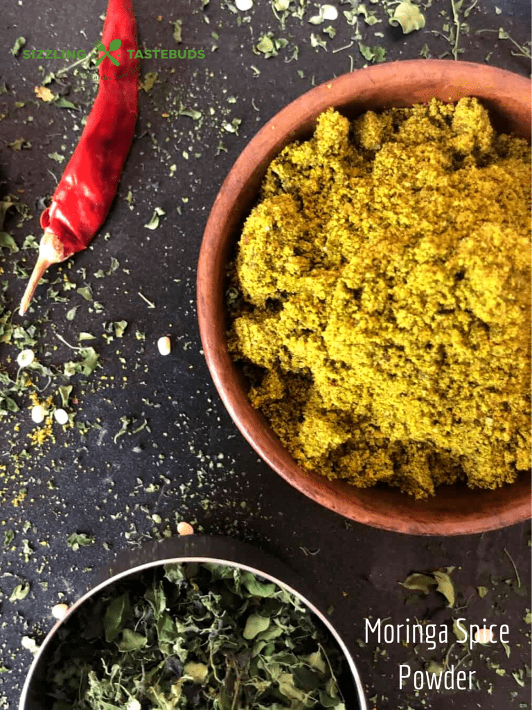 Moringa Spice Powder | Murungai Keerai Molagapodi is a spice powder/ condiment made with mixed lentil & super food moringa leaves. Served with Steamed rice or Idli-Dosa