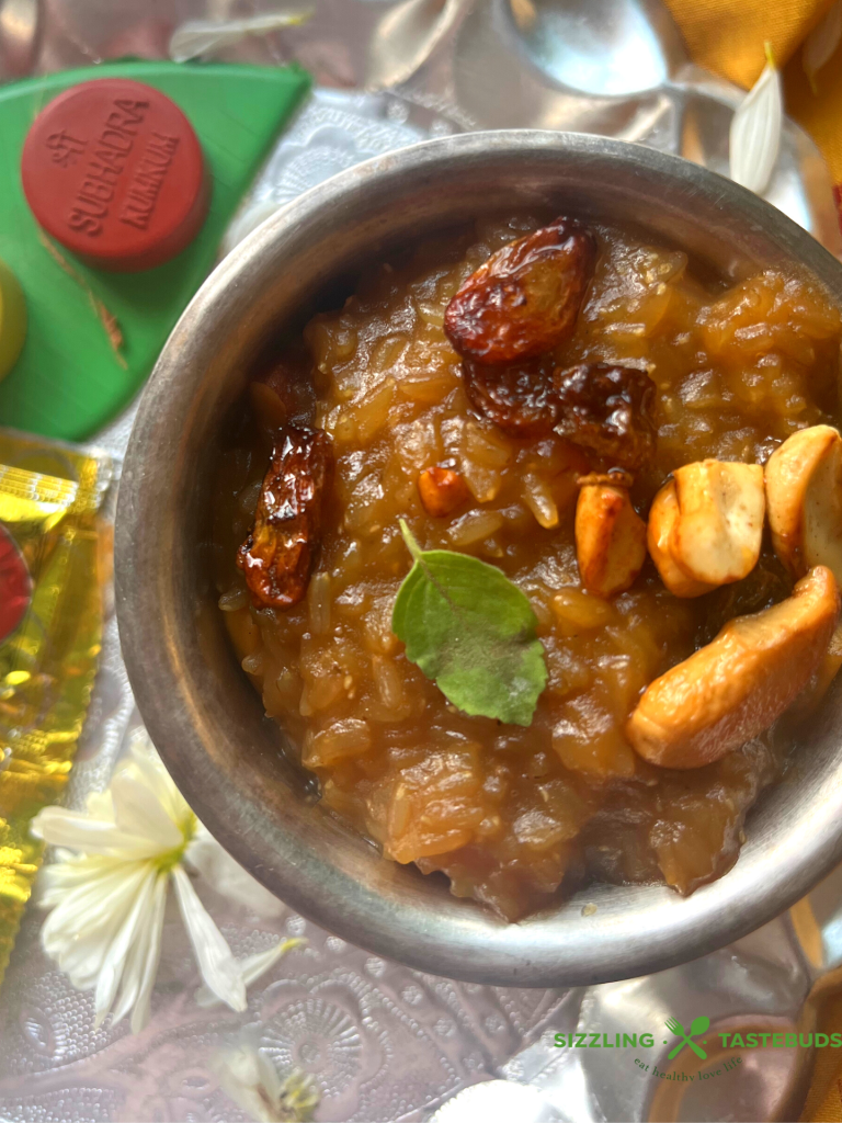 Brown Rice Chakkara Pongal is a delicious Brown Rice - Jaggery pudding made in Southern India for festivals and special ocassions. Served as an offering to the Gods.