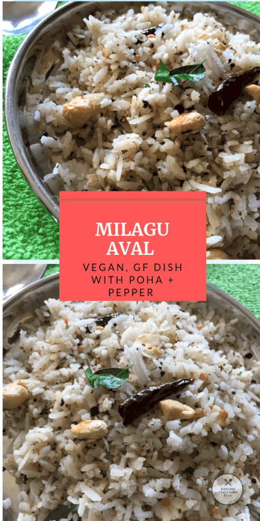 Milagu Aval or black Pepper flavoured Poha is a delicious satvik, Gluten Free and Vegan breakfast or snack made in less than 10 mins. Does not contain onion garlic too.