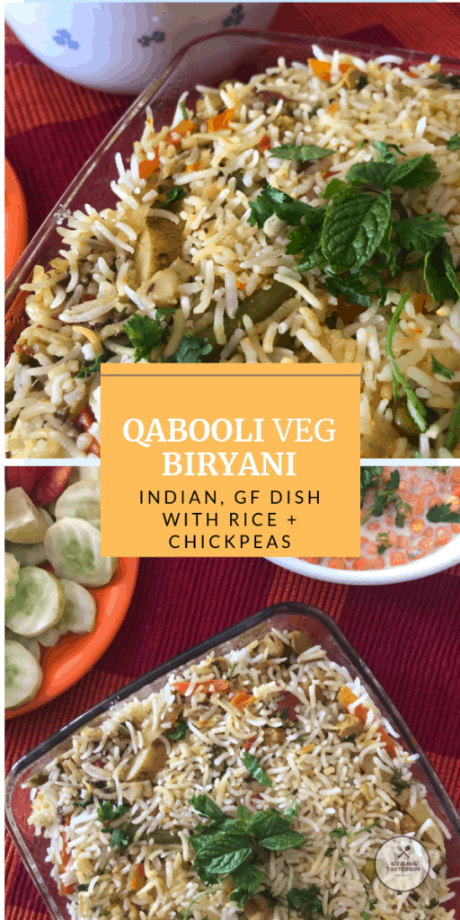 Qabooli Veg Biryani is a protein rich Biryani made with chickpeas and flavourful basmati rice. Serve it with Raita / salad on the side