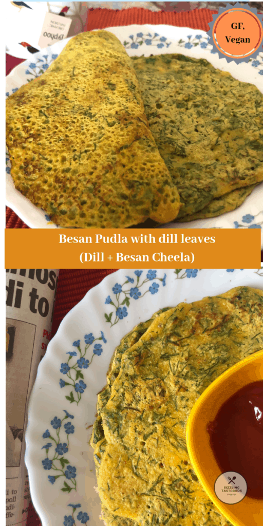 

Besan Pudla is a protein rich, gluten Free + Vegan savoury pancake made with chickpea flour and basic spices. Served with green chutney as a breakfast or a quick snack. 