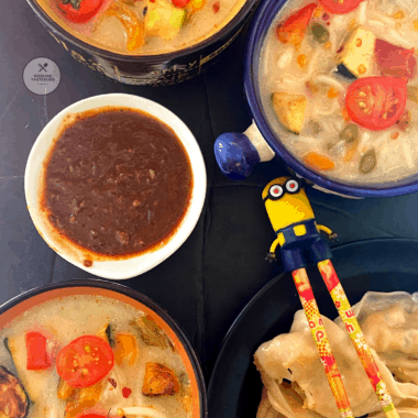 Thai Coconut Veg Noodle Soup is a delicious Gluten Free and Vegan one-pot-meal kind of soup with noodles and veggies simmered in an aromatic coconut milk broth.