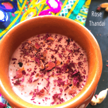 Rose Thandai is a special dish made for festival of Holi. Thandai refers to chilled, flavoured milk made during summers. It is made in different flavours, Rose being one of them