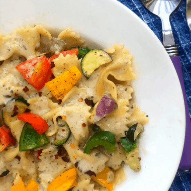 Gluten Free Farfalle pasta in a Creamy White Sauce