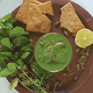 How about a quick Vegan Mint Pesto which works great for Pasta, as a Sandwich spread, as a dip etc , and what's more - made in just 5 mins !