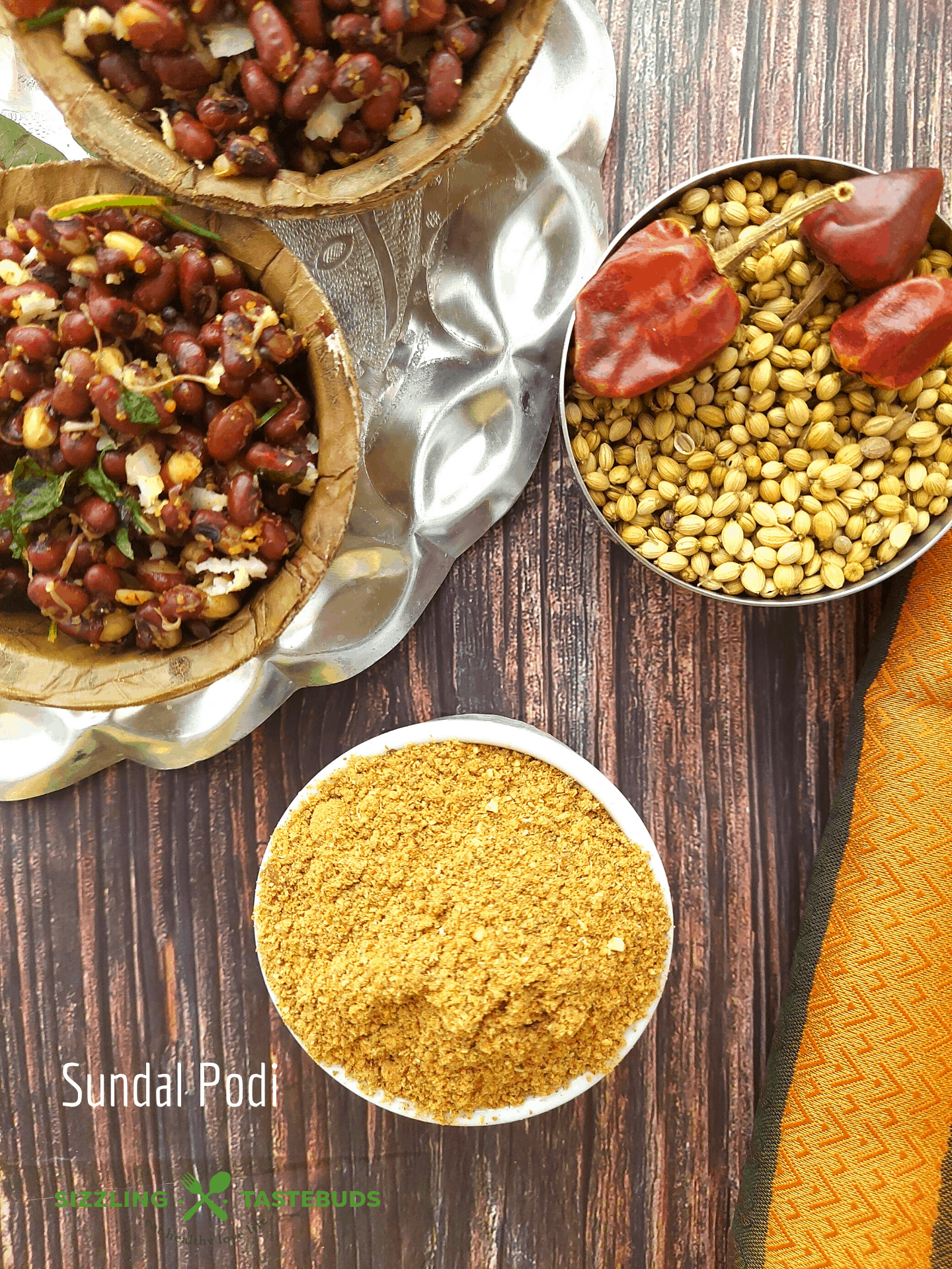 Sundal Podi is a ubiquitous spice powder mix used to season Sundal (or legume Stir fry). It can also be used in vegetable stir fries as an aromatic seasoning.