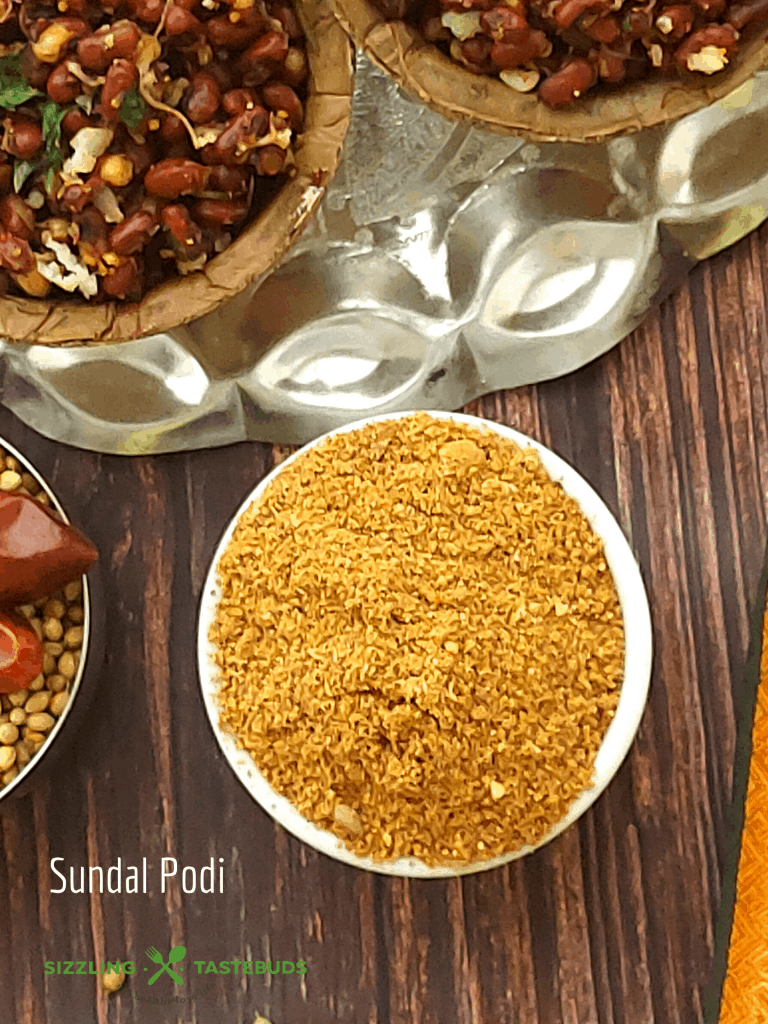 Sundal Podi is a ubiquitous spice powder mix used to season Sundal (or legume Stir fry). It can also be used in vegetable stir fries as an aromatic seasoning.