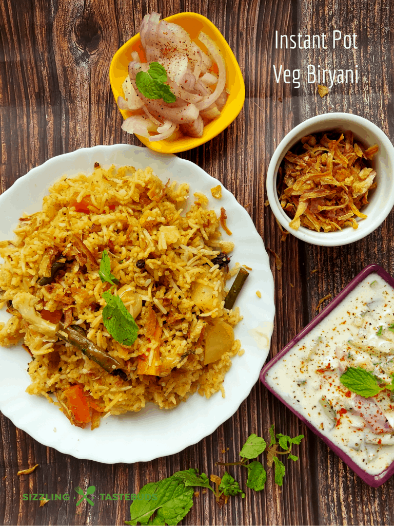 A delicious Veg Biryani made in Instant Pot. Biryani is usually served with Raita or Salna as a Main Course in Indian Cuisine