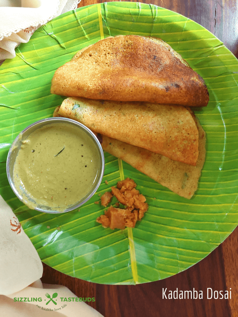 Kadamba Dosai is Instant Gluten Free, vegan Indian Savory Pancake. Served for Breakfast or evening Tiffins.