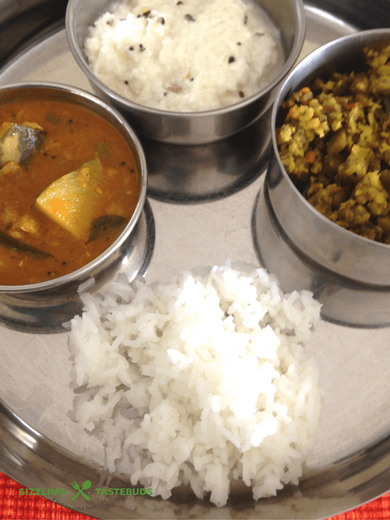 Vazhai Thandu Usli or Banana Stem dry Curry is a healthy vegan, GF dish made with Chopped Banana pith and lentils. Served as a accompaniment to Rasam or Sambhar.