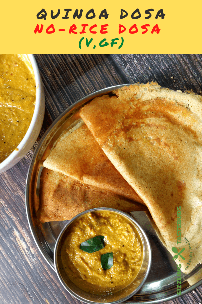 No Rice Quinoa Dosa is a dosa or Indian Savory Crepe made with Quinoa served for breakfast or brunch. This is diabetic friendly (made without rice) , Gluten Free, and Vegan.