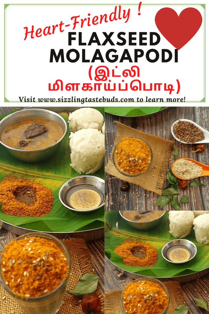 Flaxseed Molagapodi or Flaxseed Spiced Lentil Powder is a spicy condiment made in South India. It is served with Idli, Dosa, uttapams or with steamed rice.