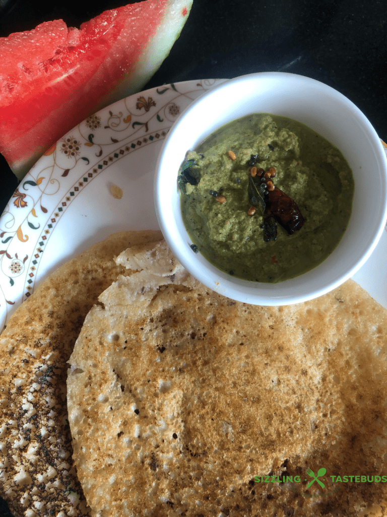 Watermelon Rind Dosa is a Gluten Free + Vegan soft and spongy Dosa made with Watermelon rind and basic pantry essential. No lentils added. Served as breakfast or snack