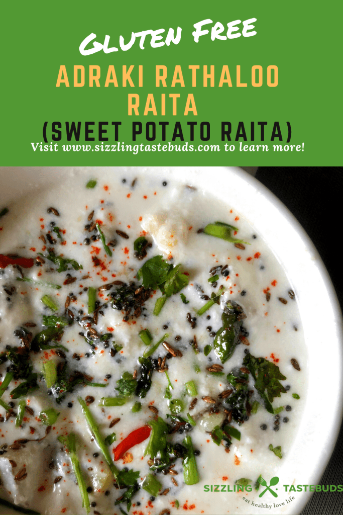 Adraki Rathaloo Raita refers to Sweet Potatoes stewed in a spiced ginger-yoghurt sauce. Eaten as a meal by itself or served with Pulav or Biryani