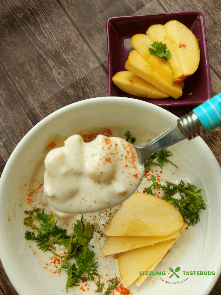 Apple Raita is an easy Raita or side dish with Apples in a mildly spiced yogurt sauce. Makes for an excellent side for Pulav/Biryani or as a meal by itself.