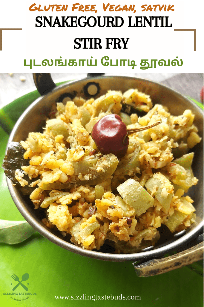 South Indian style Snake gourd stir fry with Moong dal Spice Mix served with Sambhar or Kuzhambu