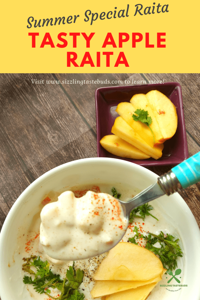 Apple Raita is an easy Raita or side dish with Apples in a mildly spiced yogurt sauce. Makes for an excellent side for Pulav/Biryani or as a meal by itself.