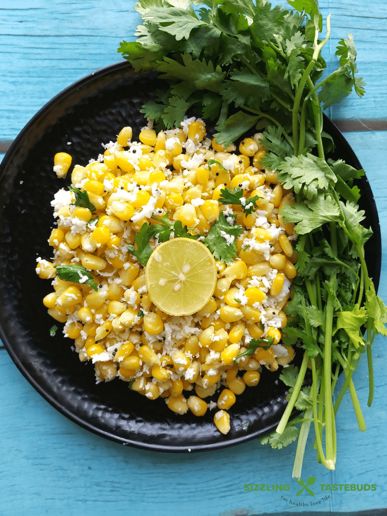 Corn Kosambari is a quick and delicious tossed salad made with Sweet corn. Tempered lightly and served as a snack or offering on festivals.