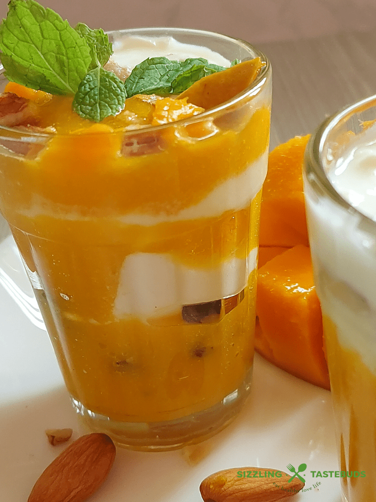 Sugarfree Mango Yogurt Parfait is an easy, Zero Cook Summer Dessert made with mangoes, homemade yogurt, Best served chilled.