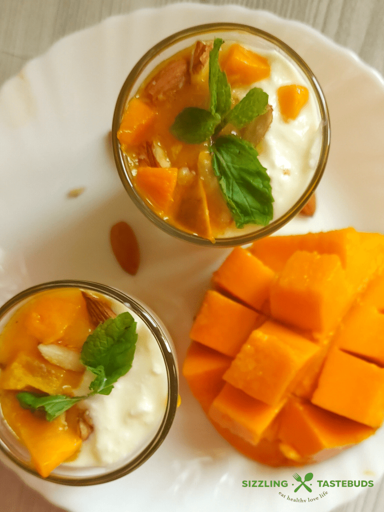 Sugarfree Mango Yogurt Parfait is an easy, Zero Cook Summer Dessert made with mangoes, homemade yogurt, Best served chilled.