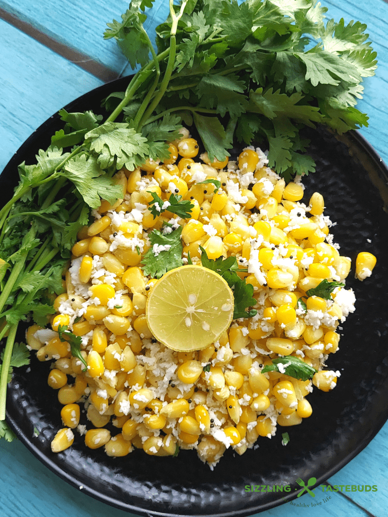 Corn Kosambari is a quick and delicious tossed salad made with Sweet corn. Tempered lightly and served as a snack or offering on festivals.