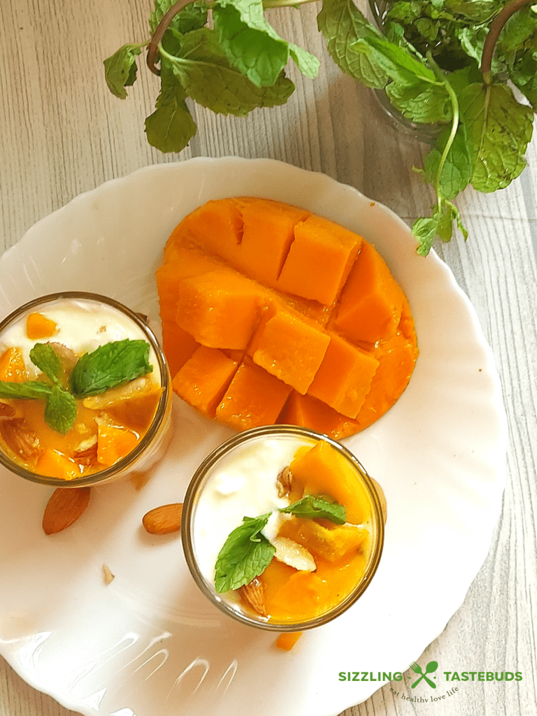 Sugarfree Mango Yogurt Parfait is an easy, Zero Cook Summer Dessert made with mangoes, homemade yogurt, Best served chilled.