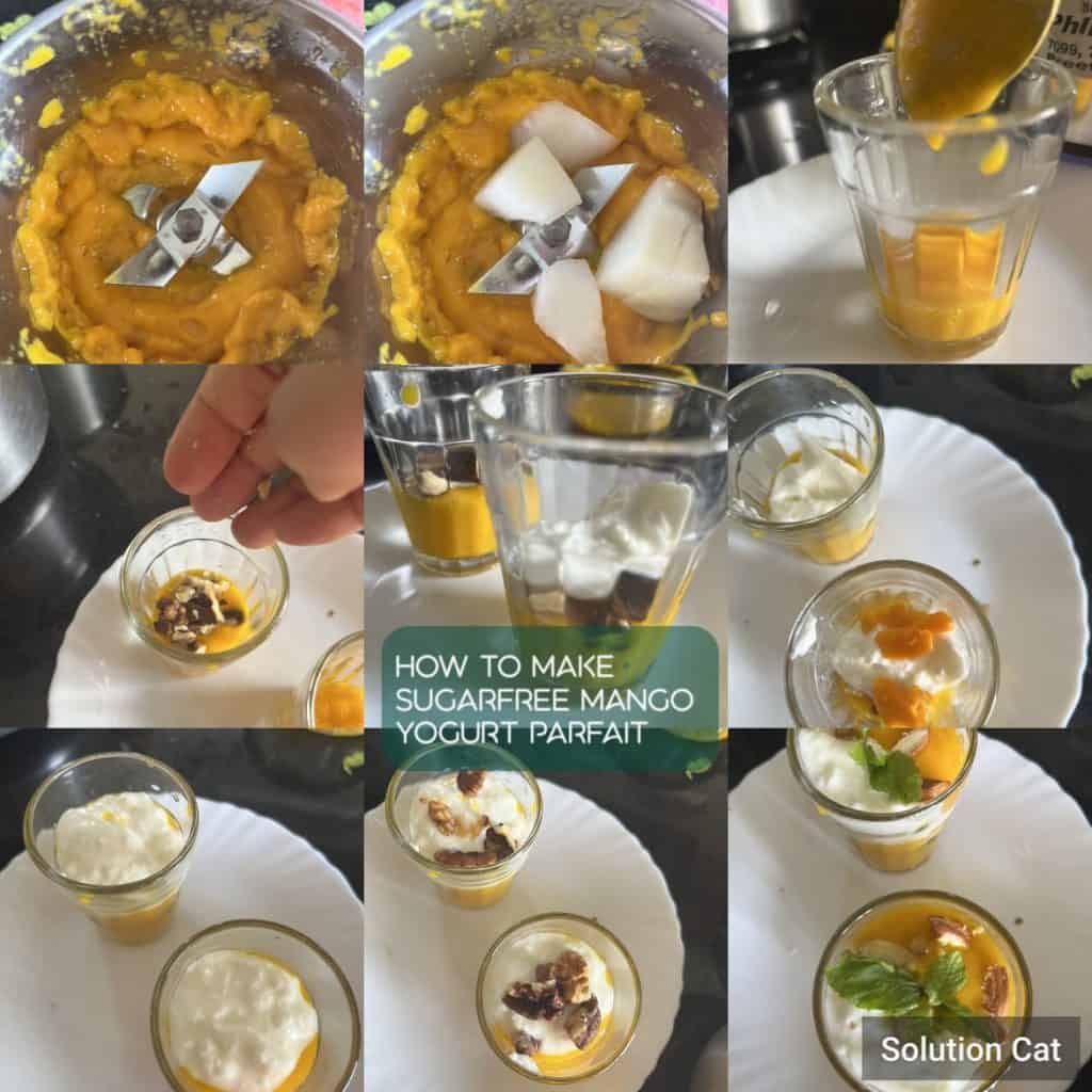 Sugarfree Mango Yogurt Parfait is an easy, Zero Cook Summer Dessert made with mangoes, homemade yogurt, Best served chilled.