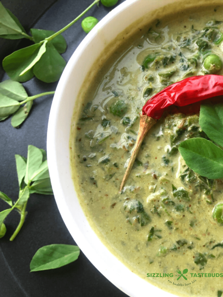 Vegan Methi Malai Matar is a delicious Vegan Curry made with fresh fenugreek leaves and peas. Served with Roti / Rice